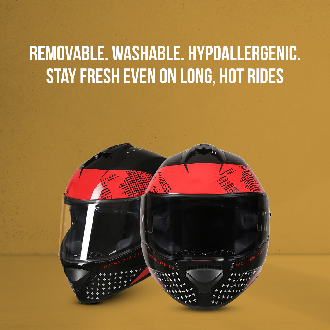 TVS Racing Phantom Series Full Face Dual Visor Helmet for Men | Premium Bike Helmets with ABS Shell, UV Paint | Quick Release System | Aerodynamic Design | DOT & ISI Certified (Black V1)